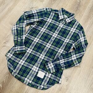 Thom Browne Shirt Mens Size 3 Green Navy Plaid Cotton Flannel Button Down Shirt